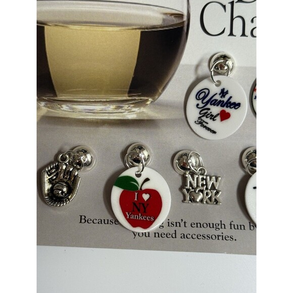 C.C. Bling New York Yankees Magnetic Wine & Drink Charms Set Of 8 New - Picture 2 of 5